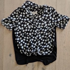 Anthropologie Polka Dot Front-Tie Shirt